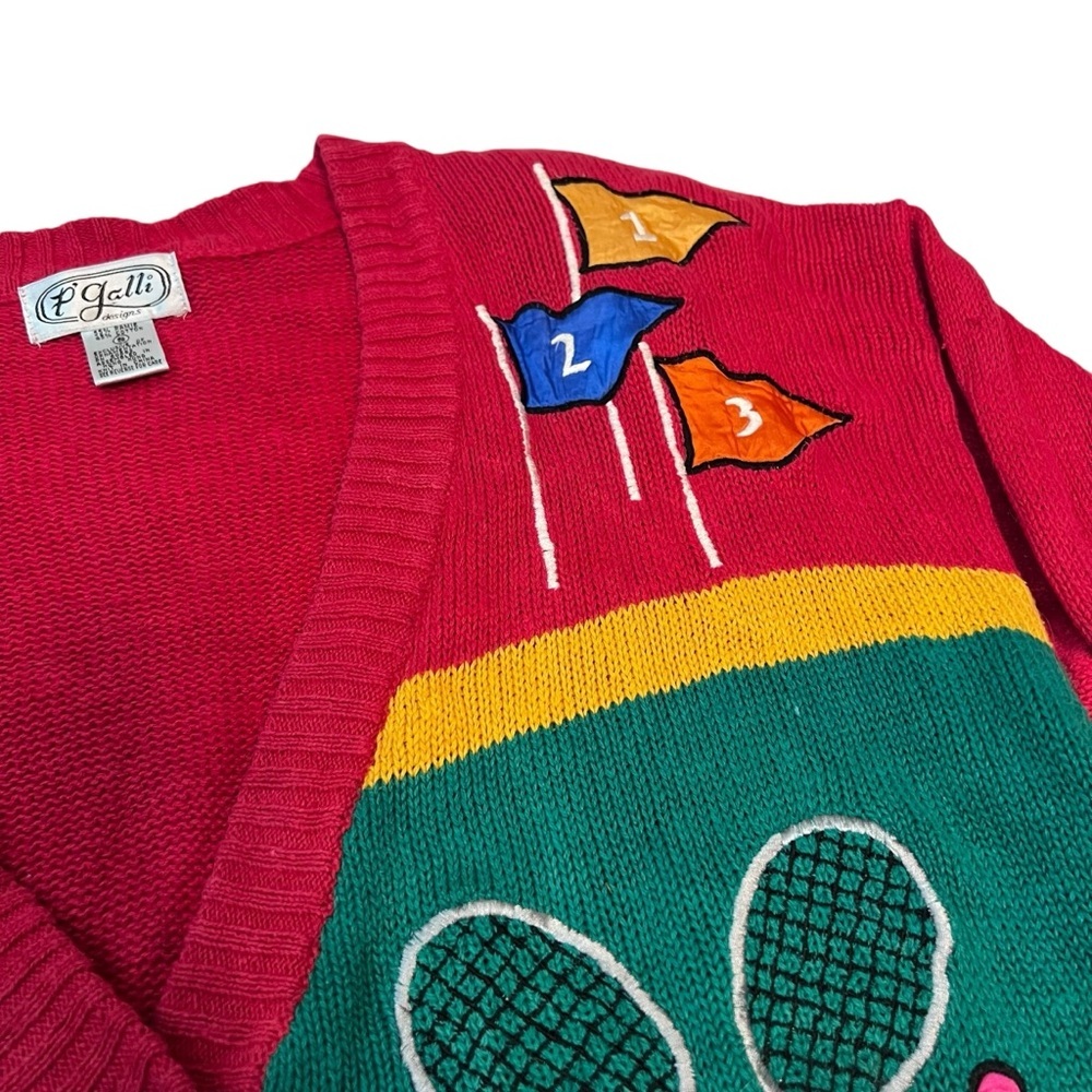 Vintage P. Galli Sports Theme Cardigan Sweater Women's S Colorful Novelty‎ Knit - Picture 5 of 8